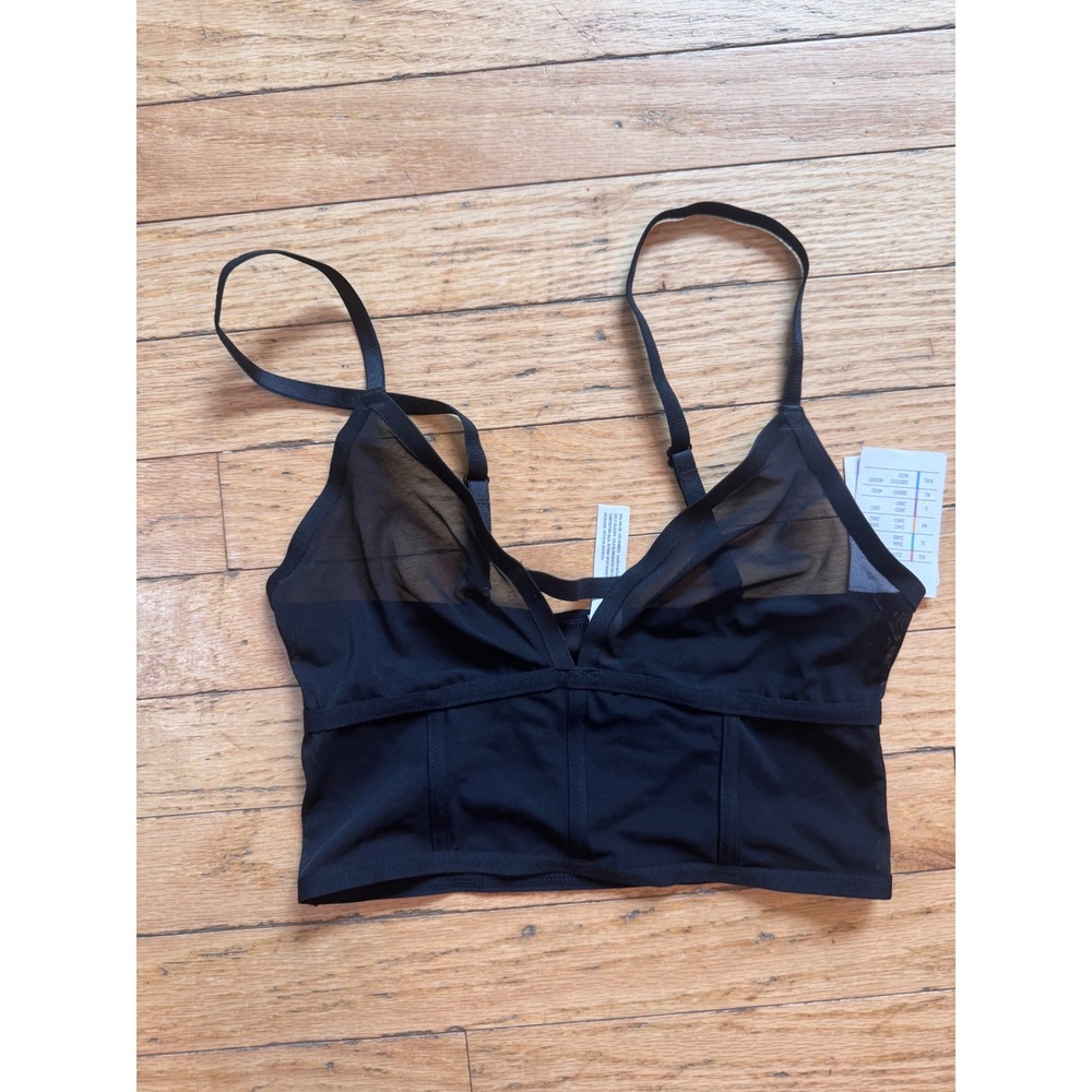 Target Unlined Long Line Bralette Black Mesh Pullover Adjustable‎ Straps XS